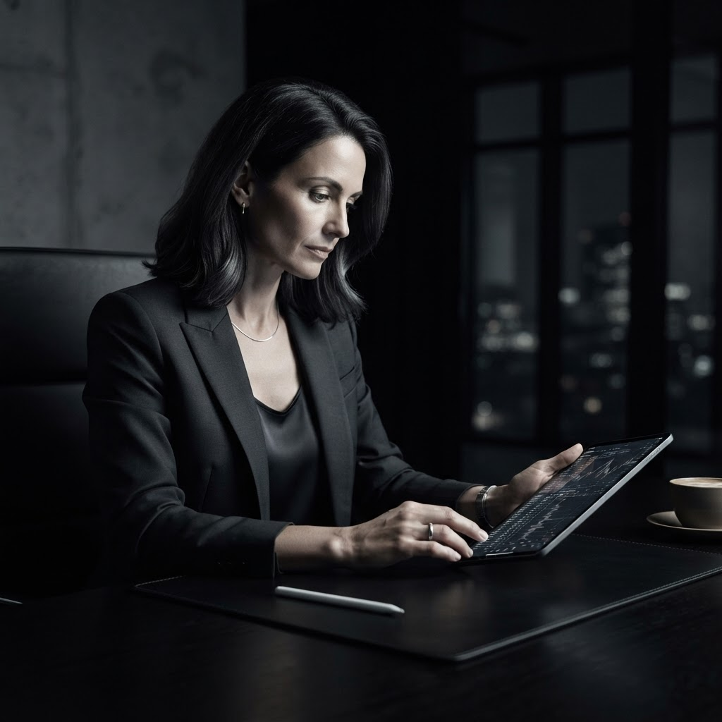 A consultant reviewing market analytics